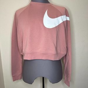 Nike Womens Dri Fit Versa Crop Top Sweatshirt Light Pink Wrap Around swoosh SZ M